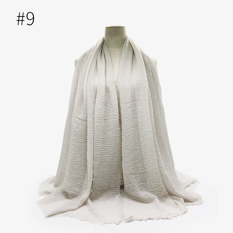 Bubble Plain Cotton fringe Scarf - Women Soft Solid Hijab Pashmina Wrap Hijab