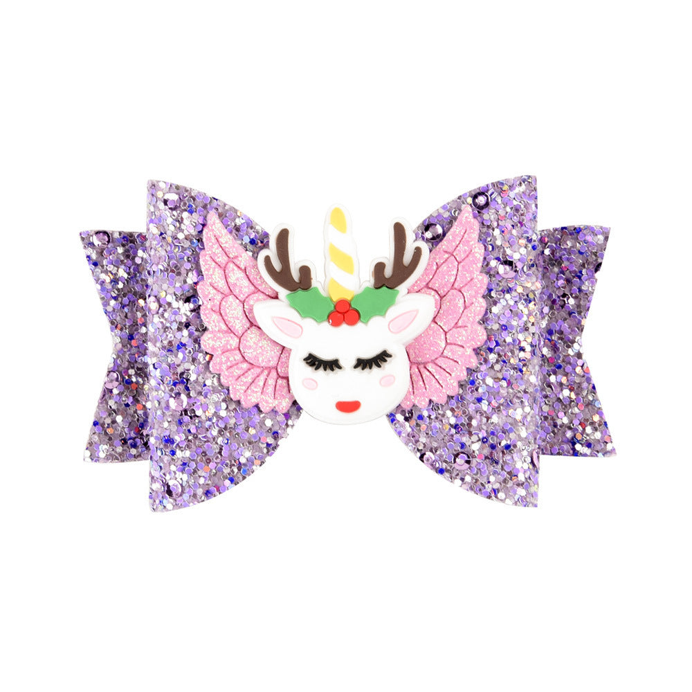 Bright Glitter Children Hair Clips - Kids Fairy Bow Princess Hairgrips / Flexible Hair Bow Headwear