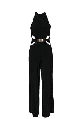 Chic High-Neck Cutout Belted Black Jumpsuit – Elevate Your Elegance! Fashion casual stitching long-sleeved high-neck flared pants black sling jumpsuit - JumoShop