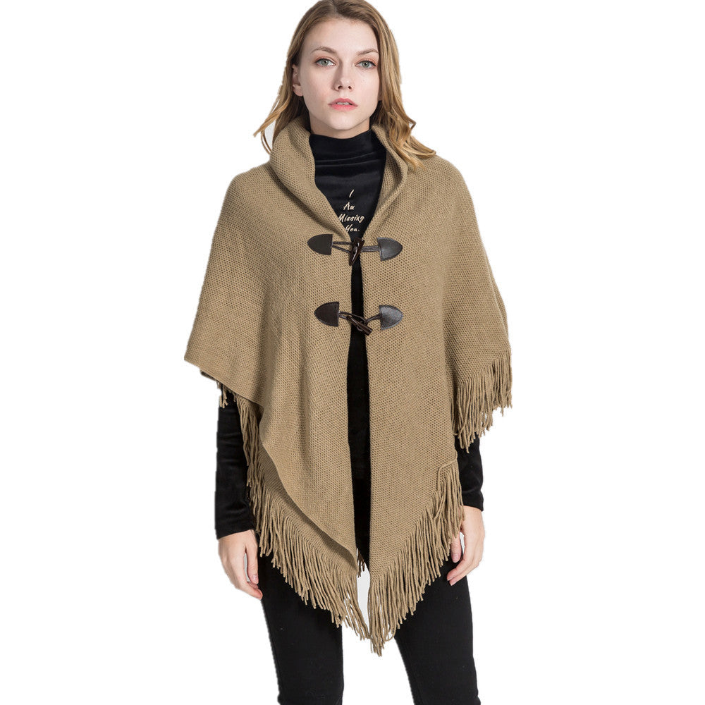 Winter Loose Kimono Cardigan  Shawl - Women Long Sleeveless Hat Poncho Solid Color Magic Shawl Knitted Sweater