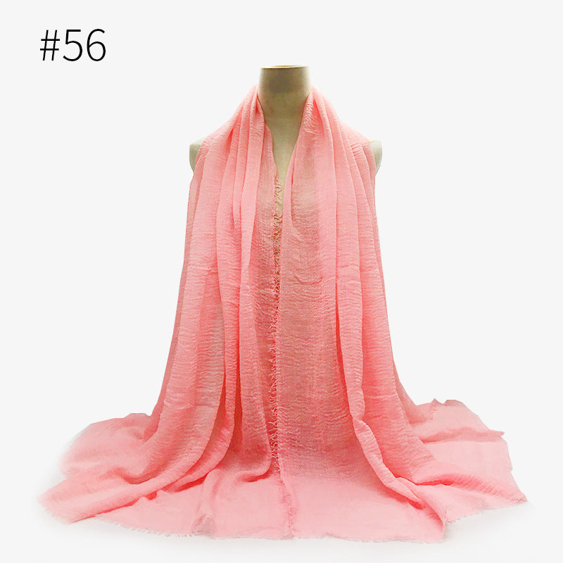Bubble Plain Cotton fringe Scarf - Women Soft Solid Hijab Pashmina Wrap Hijab