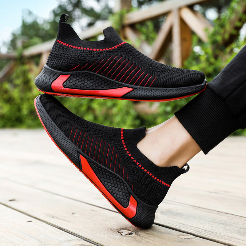 Fashion Mesh Sock Shoes With Striped Design - Men's Outdoor Breathable Slip-on Sneakers