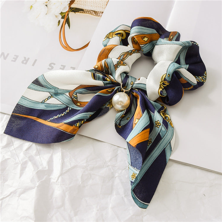 Pearl Pendant Large Intestine Ring Hair Band Women's Hair Knot Knotted Big Bow Hair Rope - JumoShop