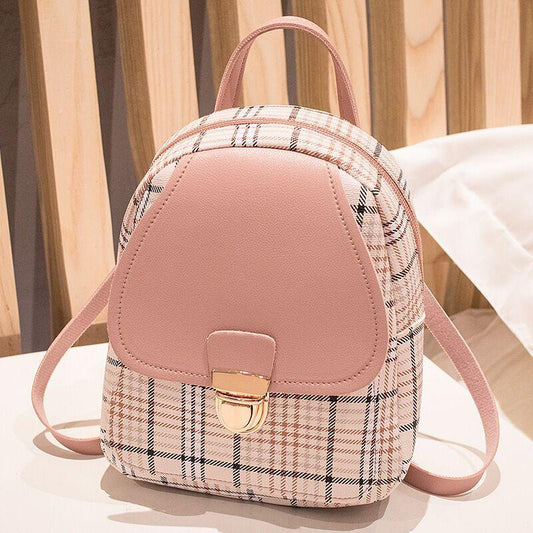 Ladies Check Lock Small Backpack - One Shoulder Diagonal Handbag Coin Purse