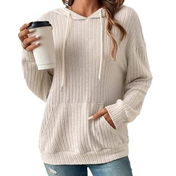 Drawstring Long-Sleeved Hooded Sweatshirt With Pockets