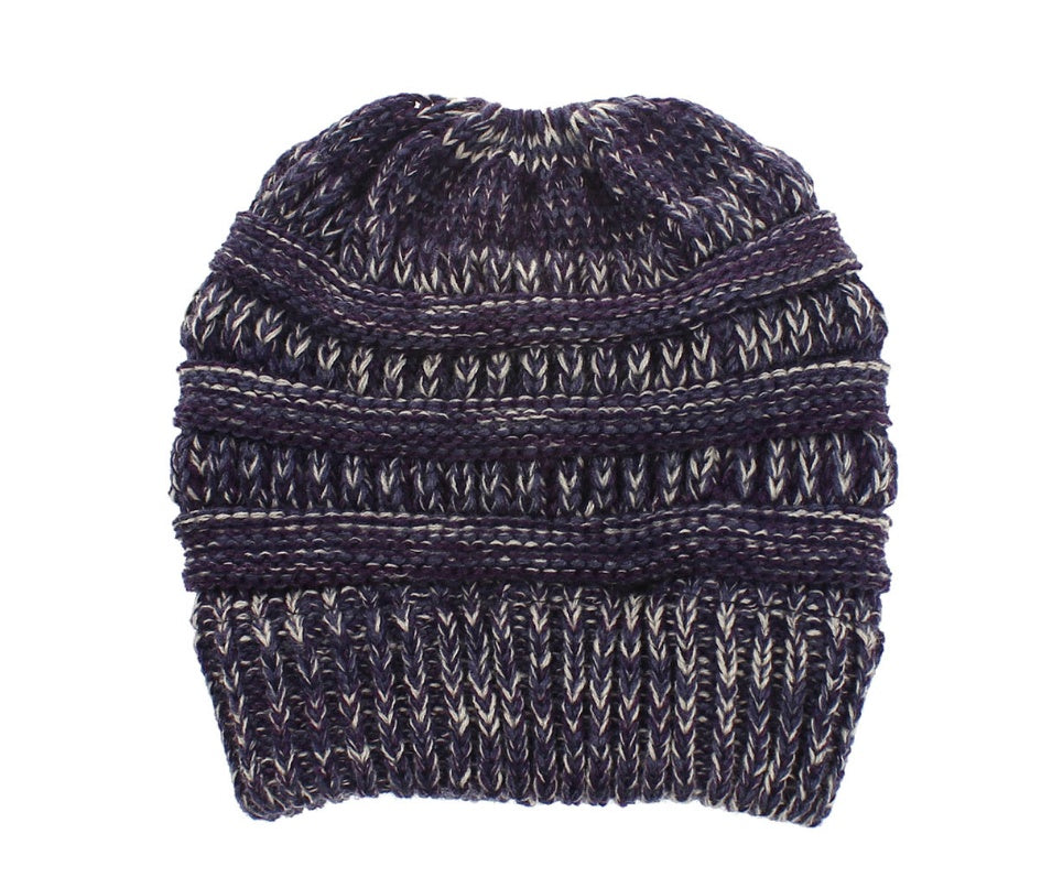 Mixed Color Knitted Wool Hat - Ladies Non-labeled Ponytail Hat