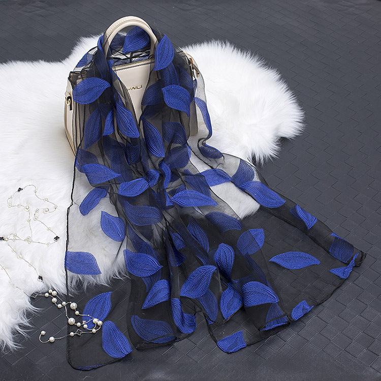 Cut Flowers Hollow Silk Simulation Scarf