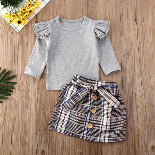 Cute Long Sleeve Top & Skirt Suit