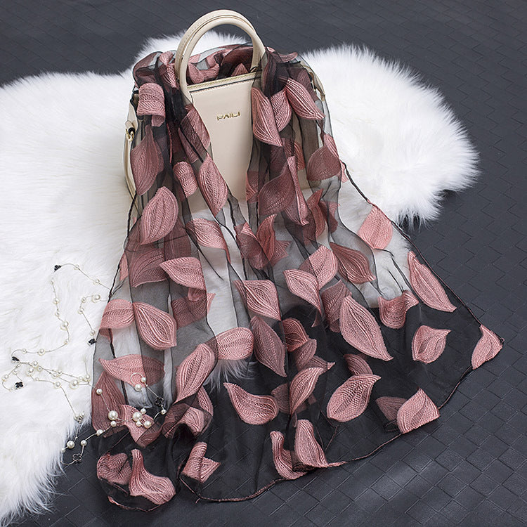 Cut Flowers Hollow Silk Simulation Scarf