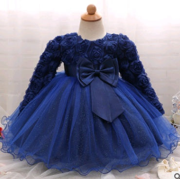 Long-Sleeved Girls Rose Dress - Children's Wedding Dress