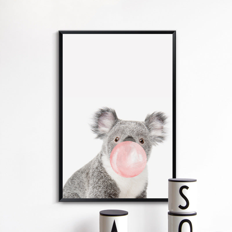 Nordic Simplicity Cute Animal Canvas Painting – Koala, Zebra, Giraffe &amp; Fawn (Frameless Decorative Art)