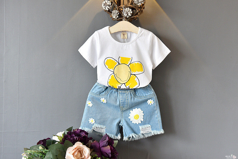 Girls Two-Piece Summer Children's Clothing -  Girls Short-Sleeved T-shirt and Short