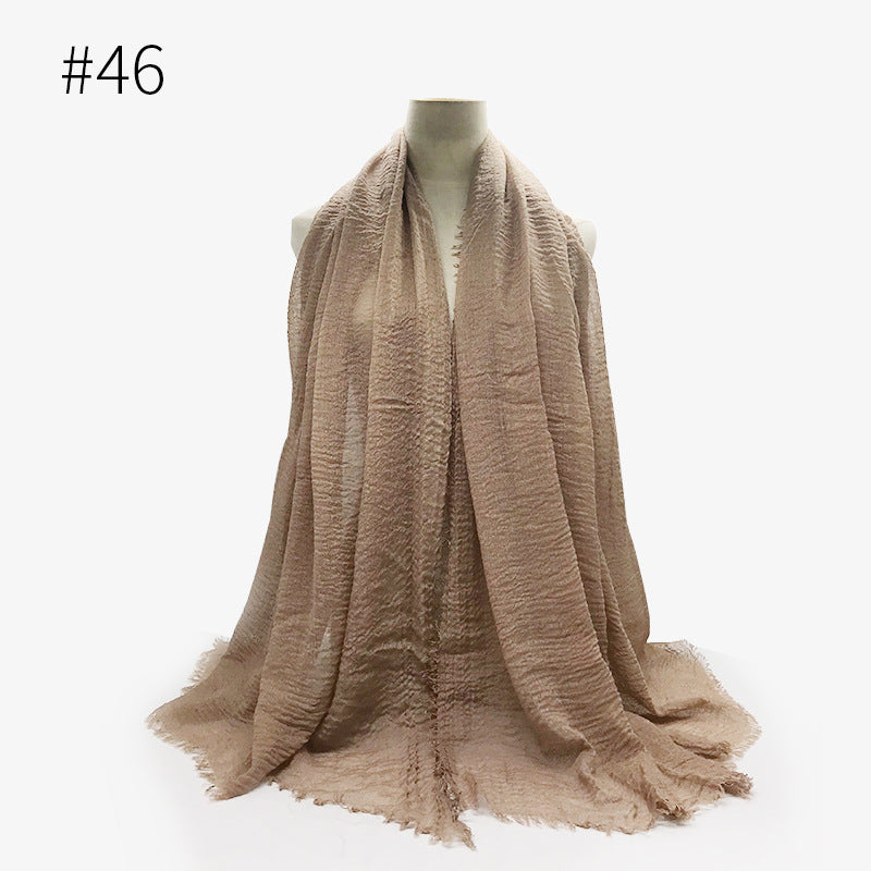 Bubble Plain Cotton fringe Scarf - Women Soft Solid Hijab Pashmina Wrap Hijab