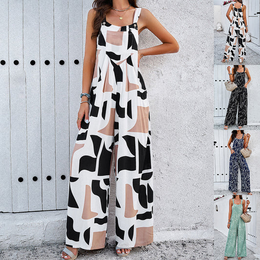 Square Neck Jumpsuit With Pockets - Spring Summer Casual Loose Overalls Women's Clothing