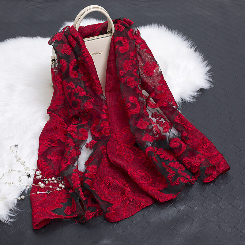 Cut Flowers Hollow Silk Simulation Scarf