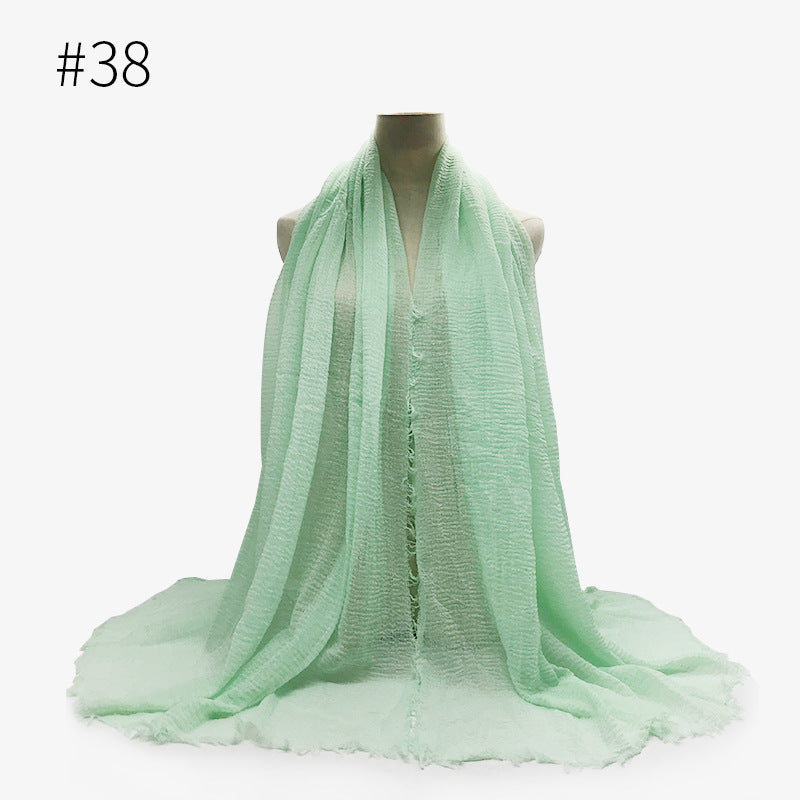 Bubble Plain Cotton fringe Scarf - Women Soft Solid Hijab Pashmina Wrap Hijab