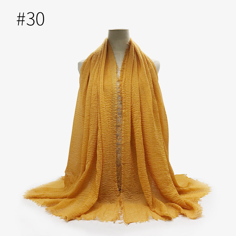 Bubble Plain Cotton fringe Scarf - Women Soft Solid Hijab Pashmina Wrap Hijab