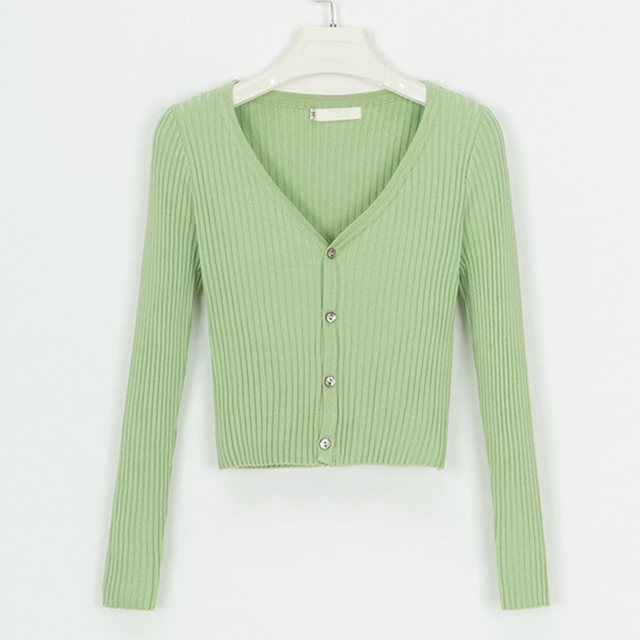 Crop Button Down Sweater Top - Women Cardigan Slim Sweaters