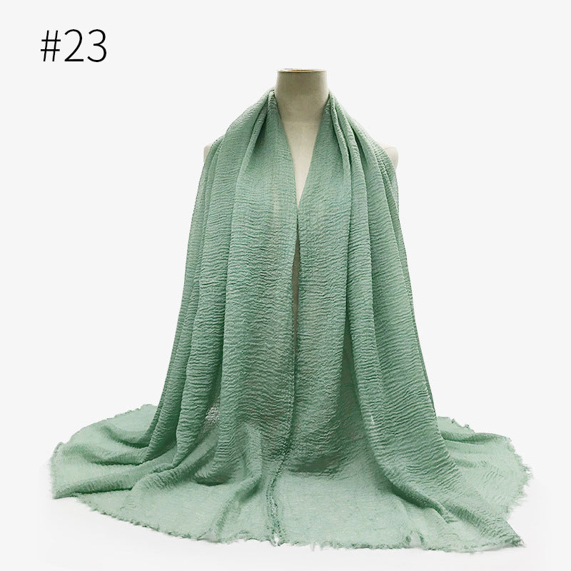 Bubble Plain Cotton fringe Scarf - Women Soft Solid Hijab Pashmina Wrap Hijab