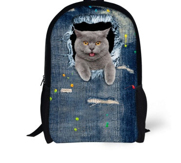 Cat Backpack - Cute 3D Animal Denim Backpacks for Children