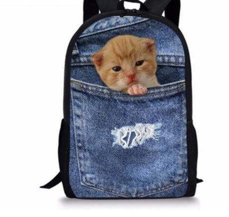 Cat Backpack - Cute 3D Animal Denim Backpacks for Children
