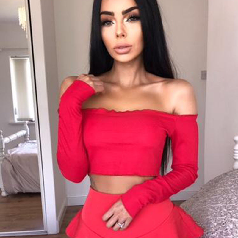 Sexy Off Shoulder Crop Long Sleeve Top - Black Red Crochet Women Brandy Elegant Short Tank Crop Tops Bustier