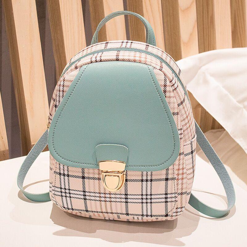 Ladies Check Lock Small Backpack - One Shoulder Diagonal Handbag Coin Purse