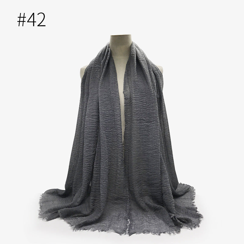 Bubble Plain Cotton fringe Scarf - Women Soft Solid Hijab Pashmina Wrap Hijab
