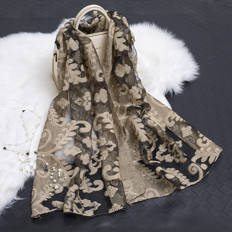 Cut Flowers Hollow Silk Simulation Scarf