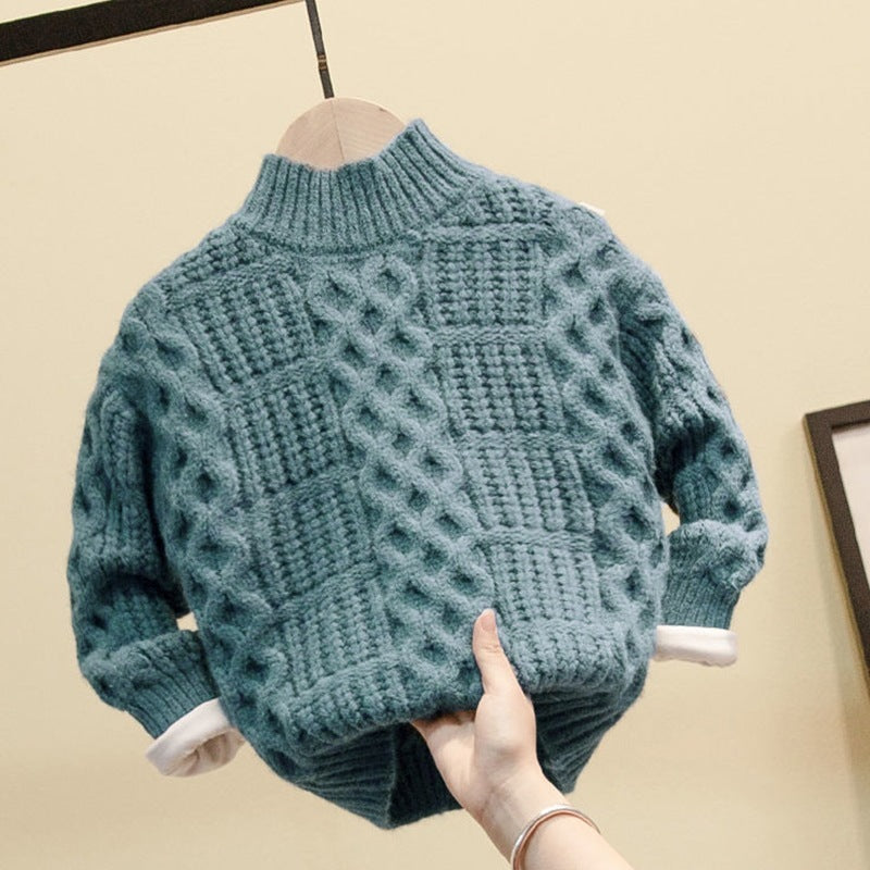 New Western Style Boys Sweater - Bright Color Plus Velvet
