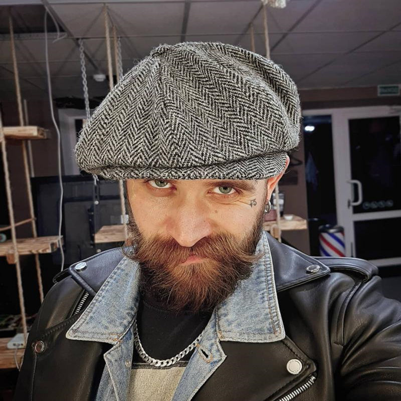 Wool Newsboy Caps - Men Herringbone Flat Caps Gatsby