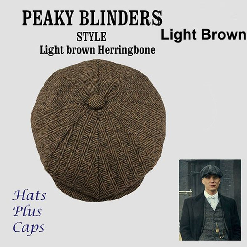 Wool Newsboy Caps - Men Herringbone Flat Caps Gatsby