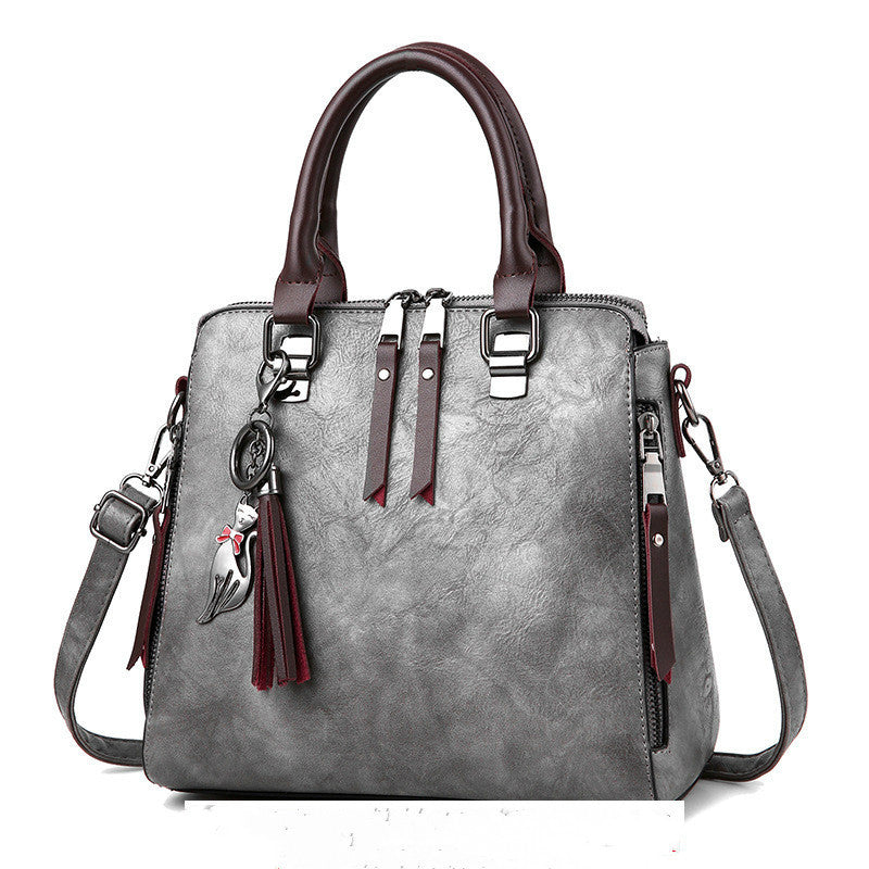 Vintage Handbag - Women's Leather Tassel Top-handle Bag Fashion Lady Tote Luxury Large Capacity Shoulder Bag
