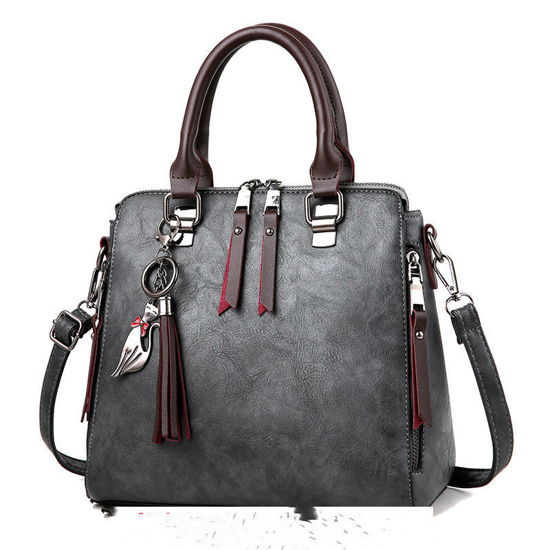 Vintage Handbag - Women's Leather Tassel Top-handle Bag Fashion Lady Tote Luxury Large Capacity Shoulder Bag