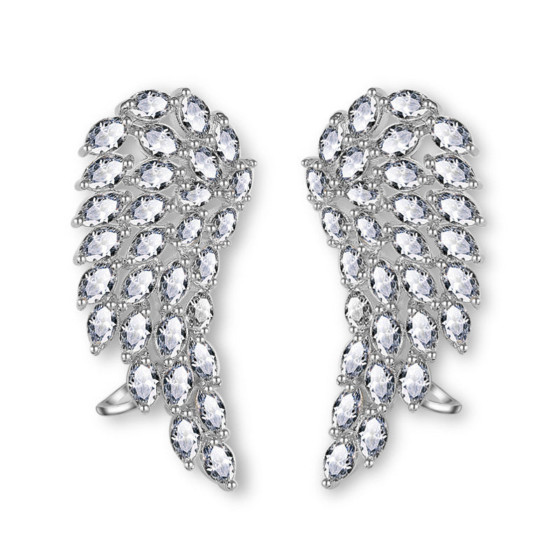 Brilliant Cubic Zirconia Angel Wings Stud Earrings – White Gold Fashion Jewelry for Women & Girls