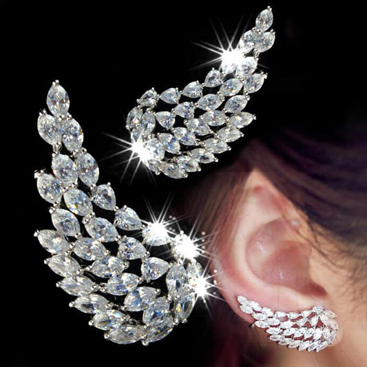 Brilliant Cubic Zirconia Angel Wings Stud Earrings – White Gold Fashion Jewelry for Women & Girls