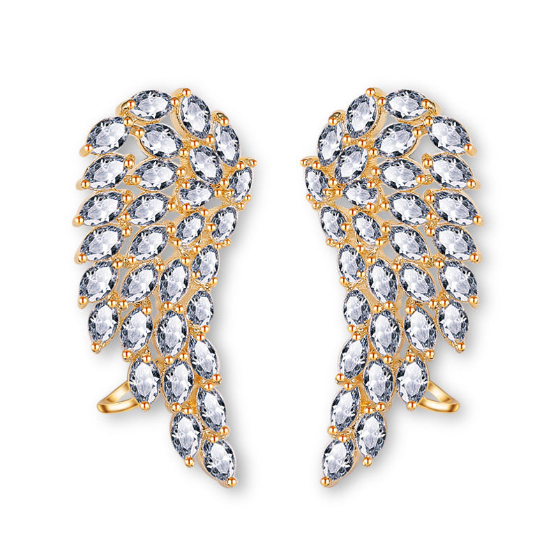 Brilliant Cubic Zirconia Angel Wings Stud Earrings – White Gold Fashion Jewelry for Women & Girls