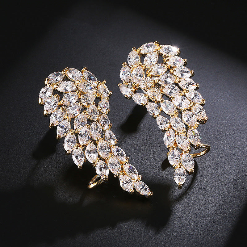 Brilliant Cubic Zirconia Angel Wings Stud Earrings – White Gold Fashion Jewelry for Women & Girls