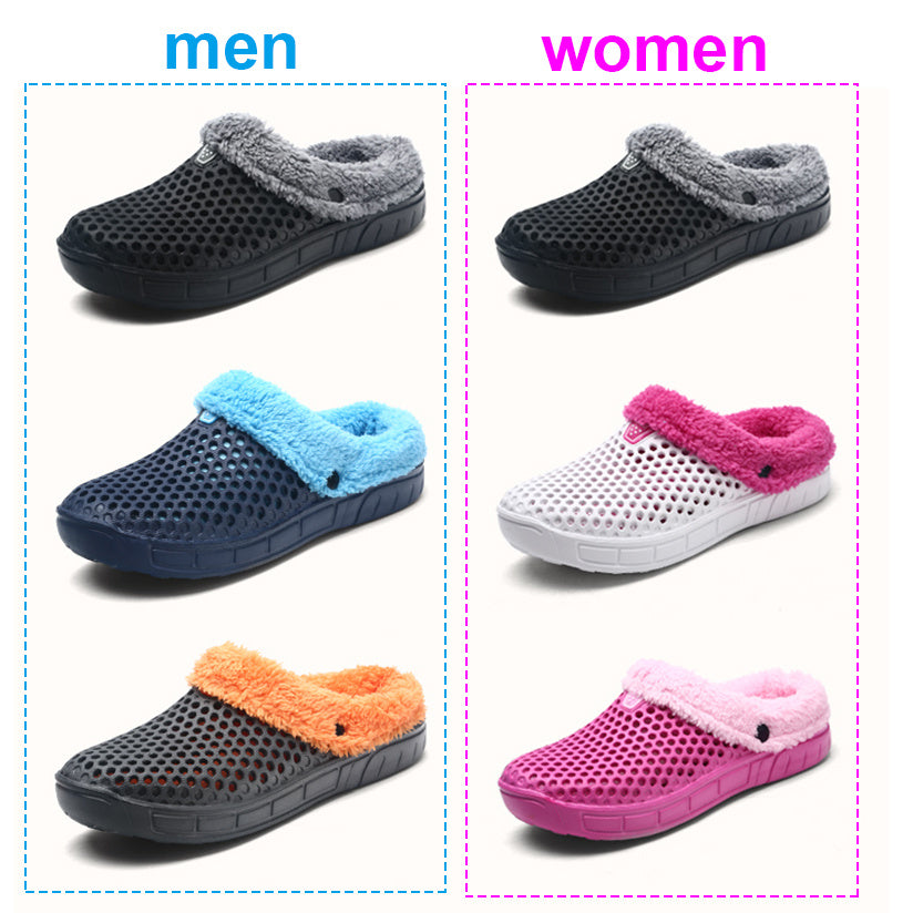 Fuzzy Plush Garden Clogs Mules Slippers -- Home Indoor Couple Slippers
