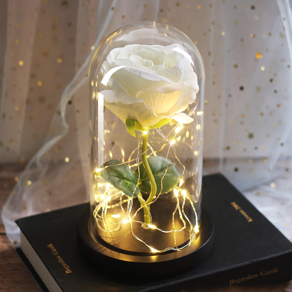 Glass Cover Luminous Led Ornament - Mothers Day Wedding Favors Bridesmaid Gift Immortal Simulation Rose