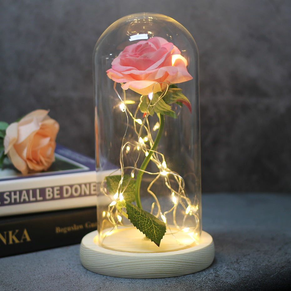 Glass Cover Luminous Led Ornament - Mothers Day Wedding Favors Bridesmaid Gift Immortal Simulation Rose