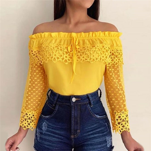 Off Shoulder Long Sleeve Top  - Summer Retro Shirt
