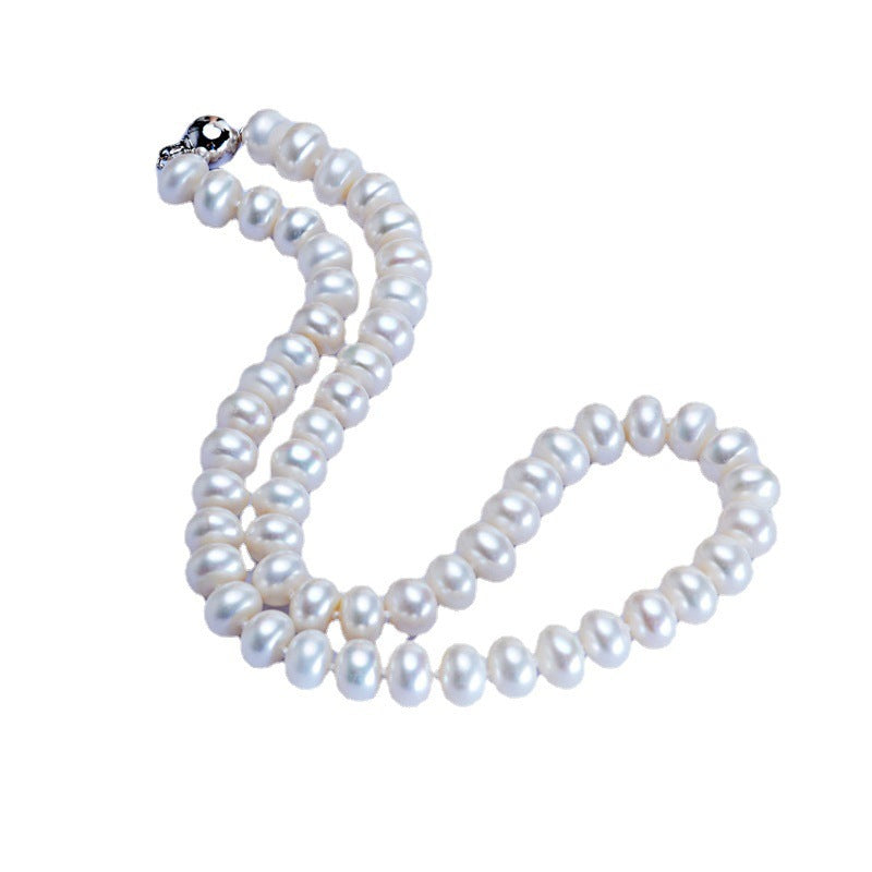 Freshwater Pearl Necklace 10-11mm Steamed Bread Round Strong Light Ball Button Necklace Jewelry Factory Wholesale