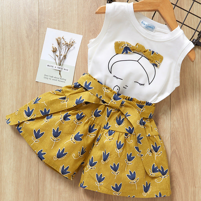 Comfy Girls Playsuit - Clothes For Baby Girl Kids T-Shirt Shorts Suit