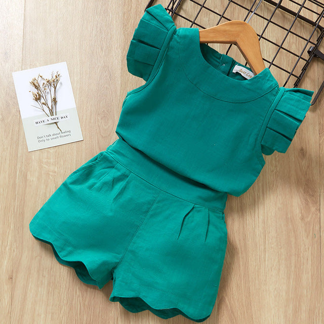 Comfy Girls Playsuit - Clothes For Baby Girl Kids T-Shirt Shorts Suit