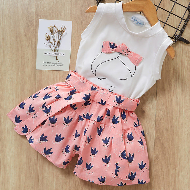 Comfy Girls Playsuit - Clothes For Baby Girl Kids T-Shirt Shorts Suit