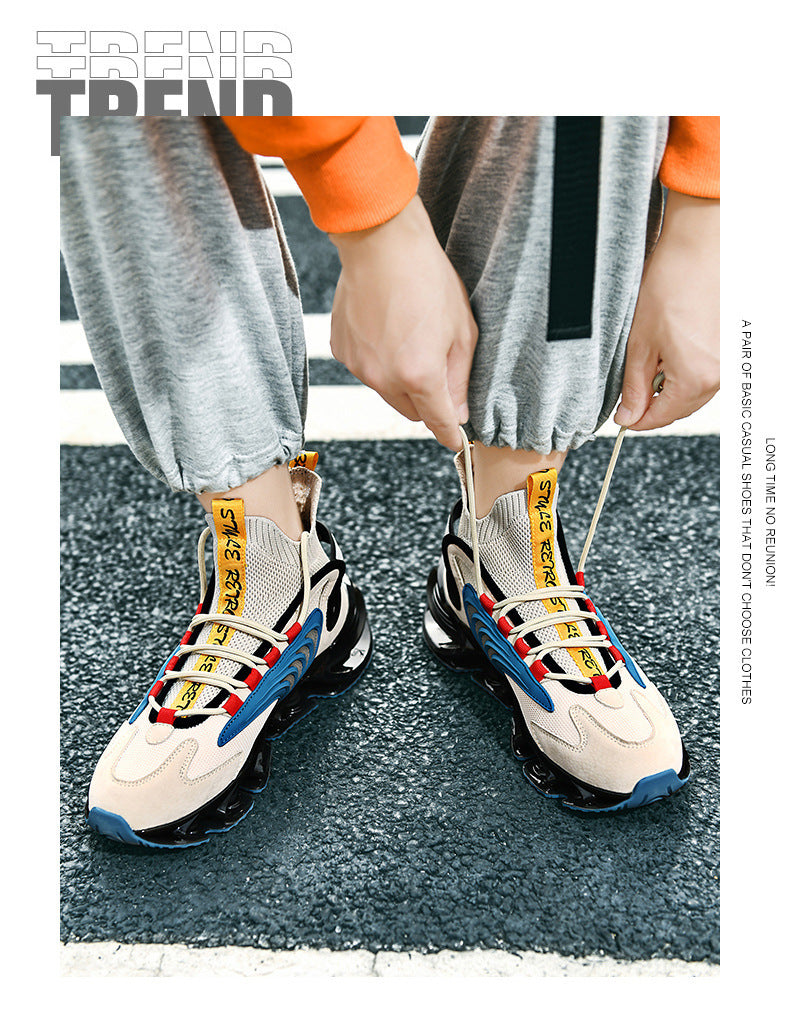 Breathable Fly Woven Mesh High-top Thick-soled Shoes - Casual Sports Socks Running Shoes
