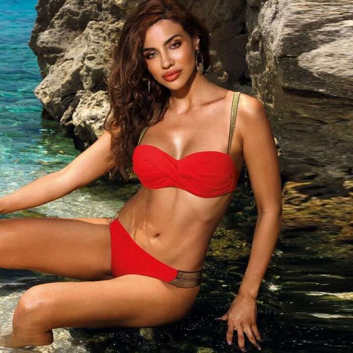 Bikini Sets - Solid Color Swimsuit Sexy Mid-Waist Bandeau Gather Cup