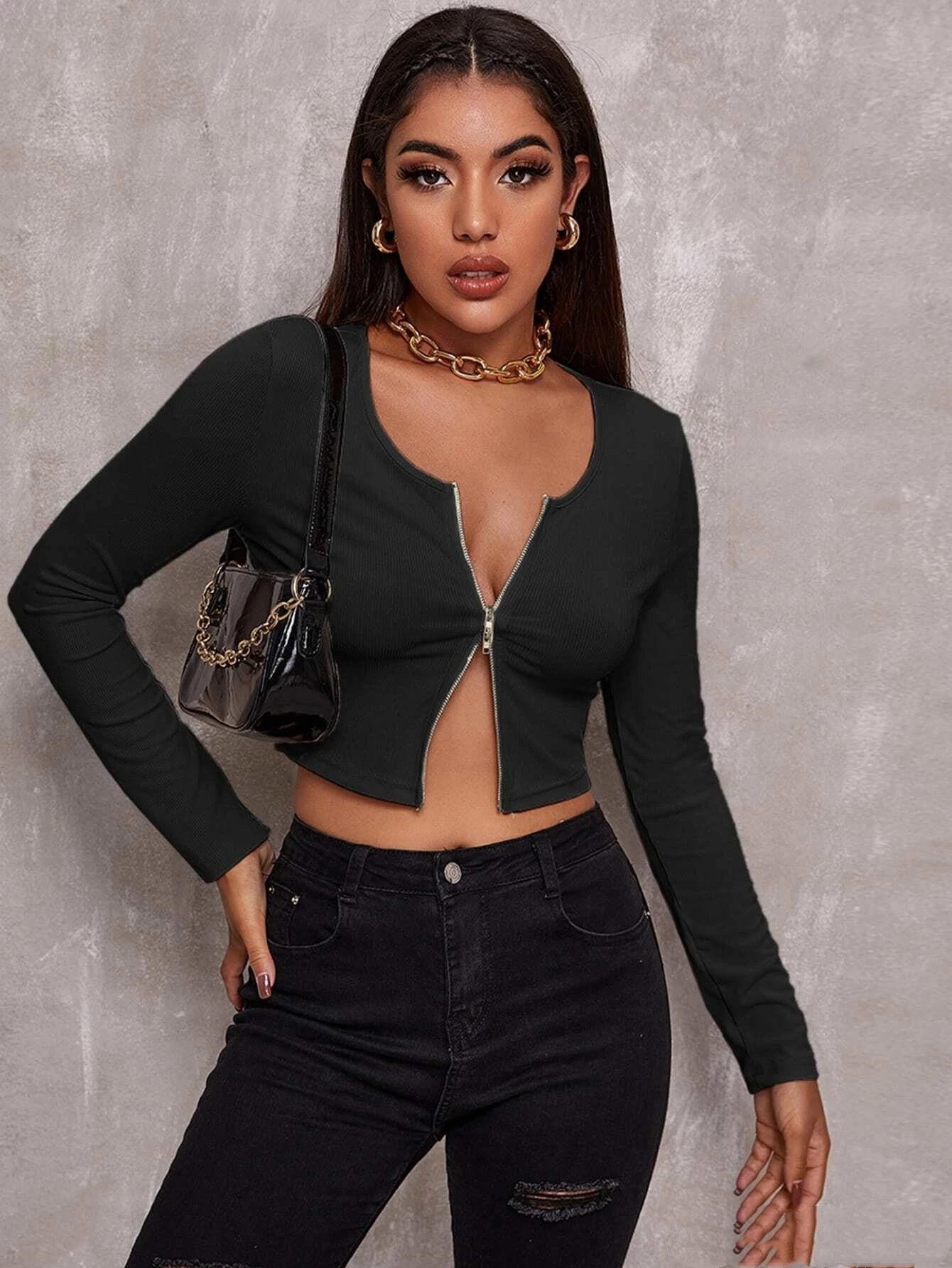 Sexy Front Zipper Top