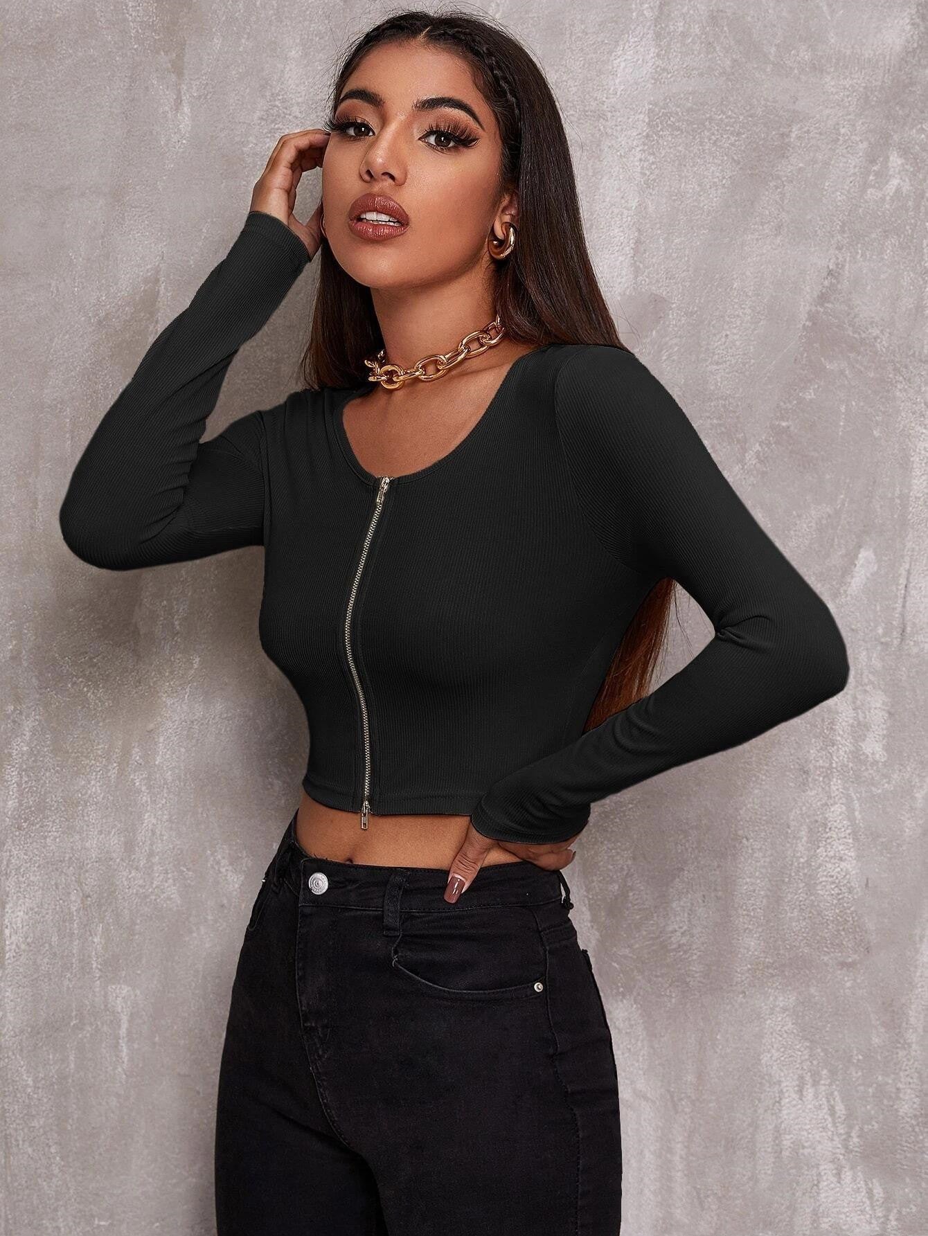 Sexy Front Zipper Top